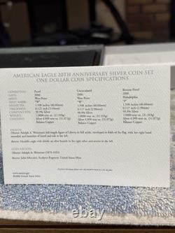 AMERICAN EAGLE 20th ANN. SILVER 3 COIN SET  PROOF / BURNISHED/ & REVERSE PROOF