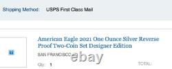 American Eagle 2021 One Ounce Silver Reverse Proof Two-Coin Set Designer Edition
