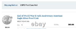 American Silver Eagle End of World War II 75th Anniversary Proof OGP West Point