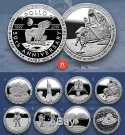 Apollo 11 COMPLETE 8-COIN SET Each 1oz. 999 Fine Silver Proof Like IN-HAND