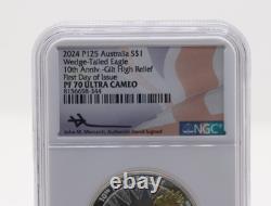 Australia 1oz Silver NGC PF70 Gilt Proof Wedge-Tailed Eagle First Day of Issue