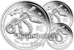 Australia 2013 Year Snake Lunar Zodiac 3-Coin $1 Pure Silver Dollar Proof Set