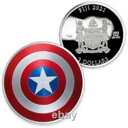 BRAND NEW MARVEL 1oz Pure Silver CAPTAIN AMERICA Shield Coin Fiji $2 Coin