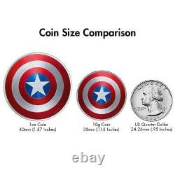 BRAND NEW MARVEL 1oz Pure Silver CAPTAIN AMERICA Shield Coin Fiji $2 Coin