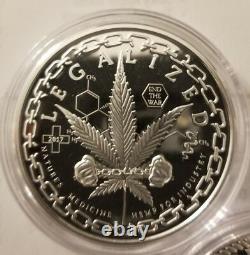 Cannabis marijuana pot 1 oz. 999 silver proof coin legalized Colorado #1000/1000
