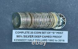 Complete Kennedy SILVER Half Dollars Set of 25 Coins 90% SILVER PROOF 1992-2016