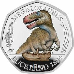 Dinosaur Megalosaurus Gold Proof 2020 UK 50p coin Royal mint +Silver Proof Color