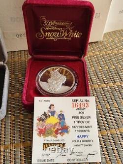 Disney 4 One Ounce Coins Certified Proof Silver Coins O. 999 Rare Set