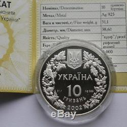 EAGLE OWL BUBO BUBO 2002 Ukraine 10 Hryvnia 1 Oz Silver Proof Coin Bird Fauna