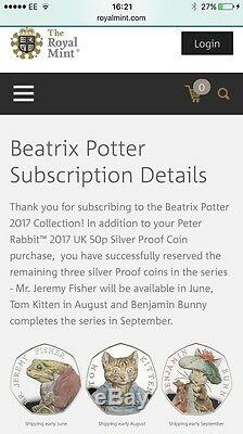 FULL SET COINS 2017 Beatrix Potter Peter Rabbit 50p Fifty Silver Proof