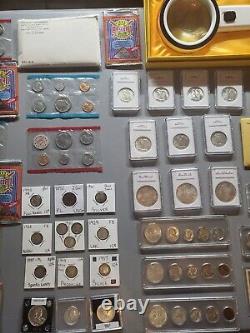 Huge Junk Drawer Lot, Bu Silver Coins, Silver Mint & Proof Sets, Sports Cards Read