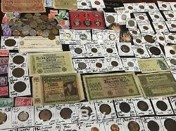 Huge Lot 350 Coin/Stamp/NoteSilver Mercury/Buffalo/Indian/Shield/Two Cent Piece