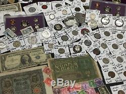 Huge Lot 450+Coin/Stamp/Note90% Silver Proof/1893/Mercury/Buffalo/Indian/Barber