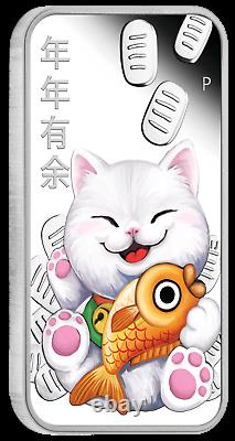 LUCKY CAT 2020 1oz $1 SILVER PROOF COIN Rectangle Colorized
