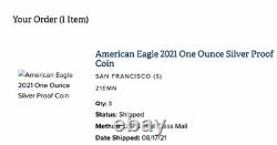 Lot of 3 American Eagle 2021 One Ounce Silver Proof (S) San Francisco 21EMN