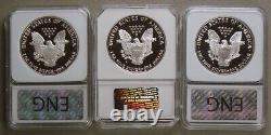 Lot of (3) Early Date Proof American Silver Eagle Coins 1986-S 1988-S & 1990-S