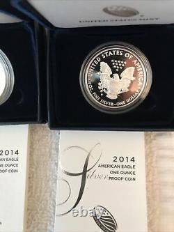 Lot of 4 American Eagle 1oz. Silver Proof Coins US Mint with OGP & COA