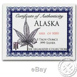 Lot of 5 Legalized Cannabis Marijuana 1oz. 999 Silver Proof Coins DC, CO, AK, OR, WA