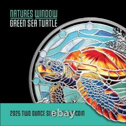 Niue 2025 GREEN SEA TURTLE-Natures Window $5 2 Oz Silver Proof Color-MINTAGE 500