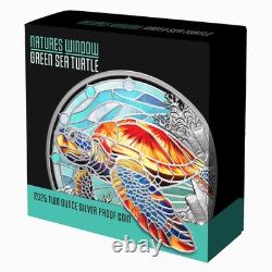 Niue 2025 GREEN SEA TURTLE-Natures Window $5 2 Oz Silver Proof Color-MINTAGE 500