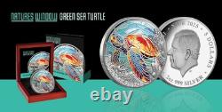 Niue 2025 GREEN SEA TURTLE-Natures Window $5 2 Oz Silver Proof Color-MINTAGE 500