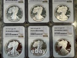 Poof Silver American Eagles / LOT OF 6 / PR 69 NGC / FREE PRIORITY SHIPPING