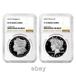 Presale 2023-S Proof $1 Morgan and Peace Silver Dollar 2pc Set NGC PF70UC Brow
