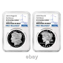 Presale 2023-S Proof $1 Morgan and Peace Silver Dollar 2pc Set NGC PF70UC FR B