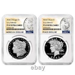 Presale 2024-S Proof $1 Morgan and Peace Silver Dollar 2pc Set NGC PF69UC E