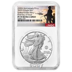 Presale 2025-S Proof $1 American Silver Eagle Navy Privy NGC PF70UC FDI