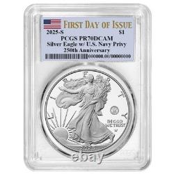 Presale 2025-S Proof $1 American Silver Eagle Navy Privy PCGS PR70DCAM FDOI