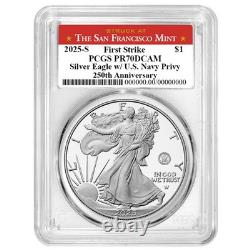 Presale 2025-S Proof $1 American Silver Eagle Navy Privy PCGS PR70DCAM FS San