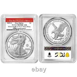 Presale 2025-S Proof $1 American Silver Eagle Navy Privy PCGS PR70DCAM FS San