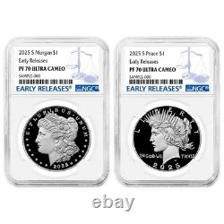 Presale 2025-S Proof $1 Morgan and Peace Silver Dollar 2pc Set NGC PF70UC E