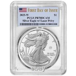 Presale 2025-W Proof $1 American Silver Eagle Laser Beam Privy PCGS PR70DCA