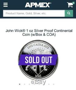 RARE John Wick 1 oz Silver Proof Continental Coin ONLY 100 MADE