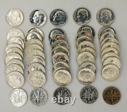 ROOSEVELT DIMES SILVER PROOF 1 Roll (50 COINS) 90% SILVER (1964)