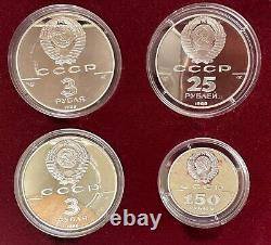 Russia USSR 1988 Proof Set 4 Coins Platinum Palladium Silver Box COA
