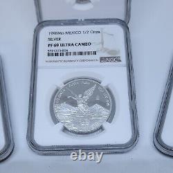 Silver 1998 PROOF LIBERTAD 5 coin set Mexico NGC 1 onza + fractionals REGISTERED