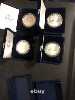 Silver Eagle Proof lot 2000-2001-2002-2003. COA and Box