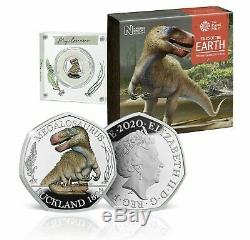 Silver Proof Colour Dinosauria Megalosaurus 2020 UK 50p Dino Coin Brand New