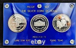 THE SILVER COIN OF TEXAS Gem Mint PROOF SET of 3 COINS. 999 Fine Silver 1986