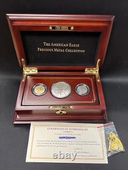 The American Eagle 3-coin Proof Set $10 Gold, $1 Silver, & $25 Platinum Coins