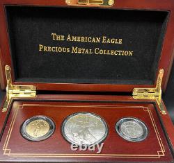 The American Eagle 3-coin Proof Set $10 Gold, $1 Silver, & $25 Platinum Coins