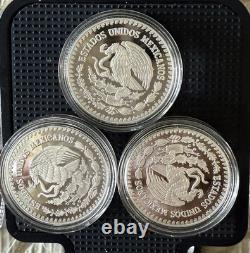 Three 1/4 Oz. 999 FINE SILVER PROOF LIBERTAD COINS