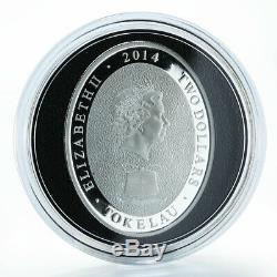 Tokelau $2 2014 Year of the Horse Oval Shaped Coin 1 oz Silver Proof