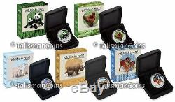 Tuvalu 2012 Wildlife in Need Complete 5 Coin Collection Set $1 Pure Silver Proof