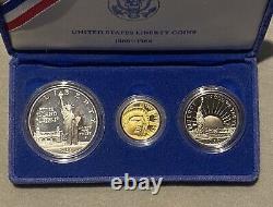 UNITED STATES LIBERTY COINS 1886-1986-3 Coin Set Silver And Gold