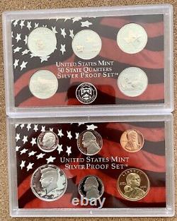 USA 50 State Quarter Silver Proof Set 1999-2008 All Coins Incl 109 Total Coa Ogp