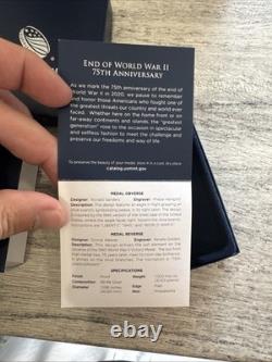 US Mint WWII 75th Anniversary Silver Proof Medal 2020 20XH with COA Box NEW